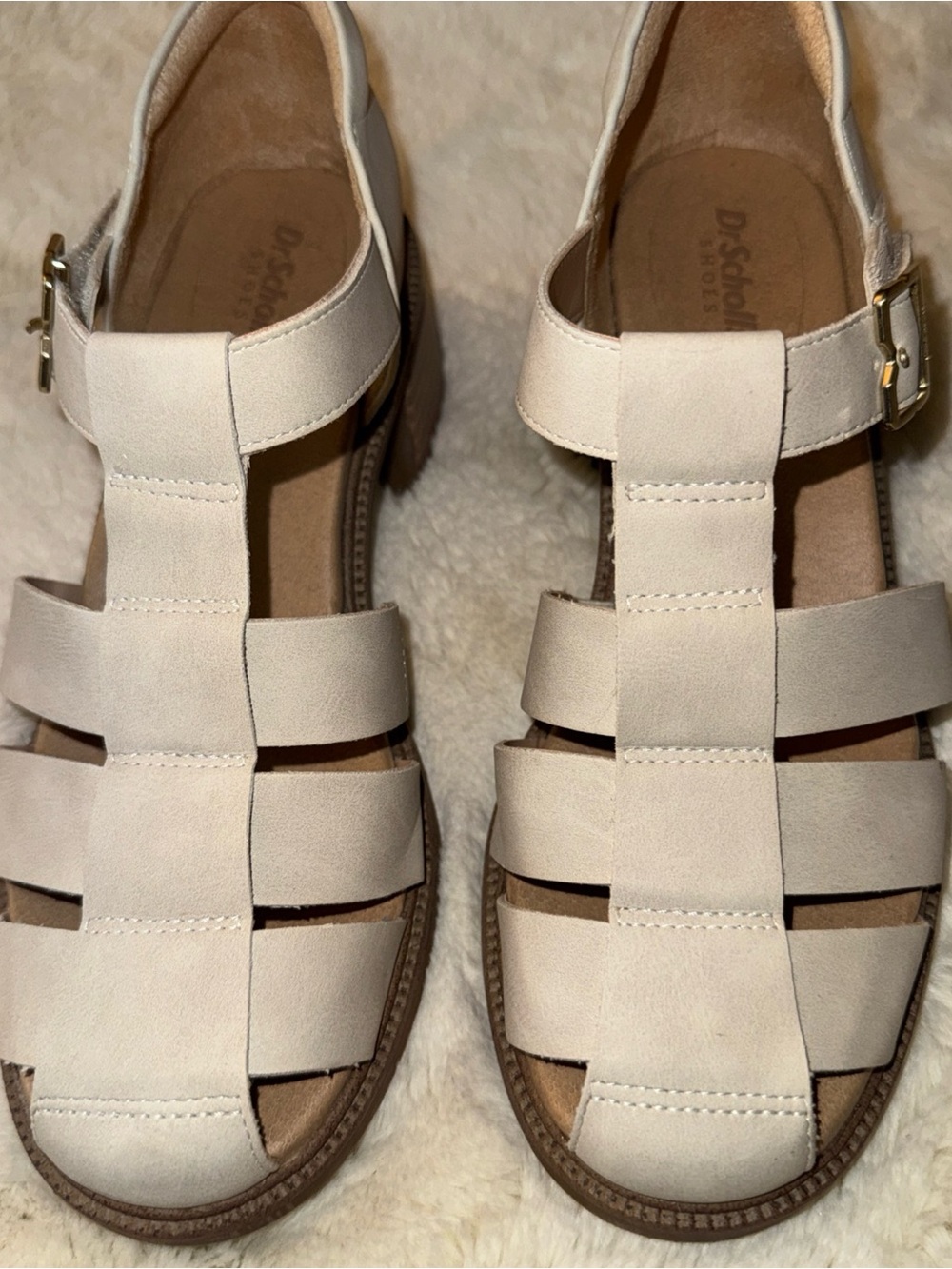 Dr. Scholl's Women's Cream Strappy T-Front Sandals